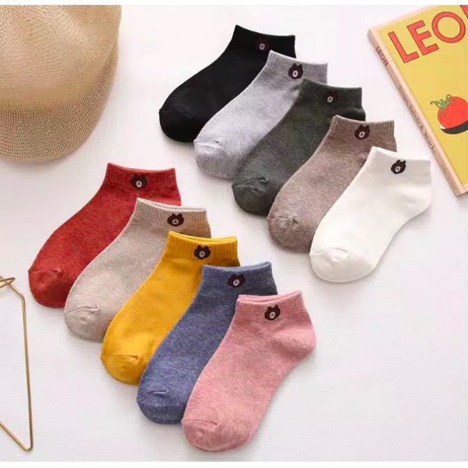 DuaWarna Kaos Kaki Ankle Beruang Kaos Kaki Pendek Semata Kaki Motif Brown Line Unisex AC001-4