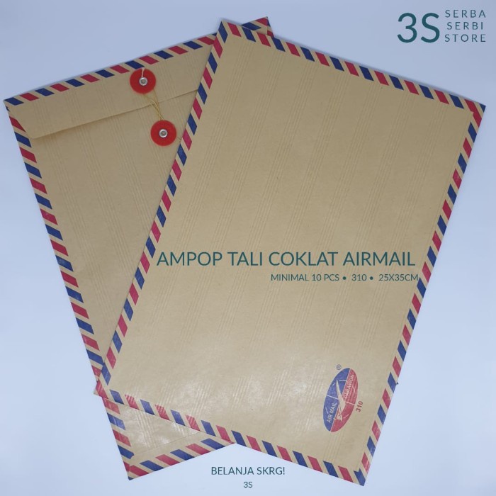 

Promo [10 Pcs] Amplop Coklat Airmail Kancing Tali 310 Paravion Hemat