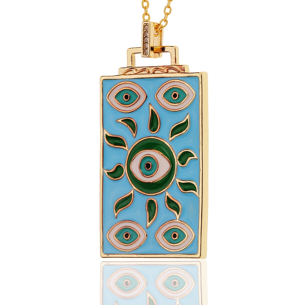 Eropa dan Amerika perhiasan persegi panjang drop minyak liontin Sun Devil Mata kalung