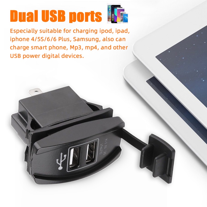 Adapter Charger Dual Port USB 12V-24V 5V 3.1A Tahan Air Dengan Indikator LED Untuk Mobil