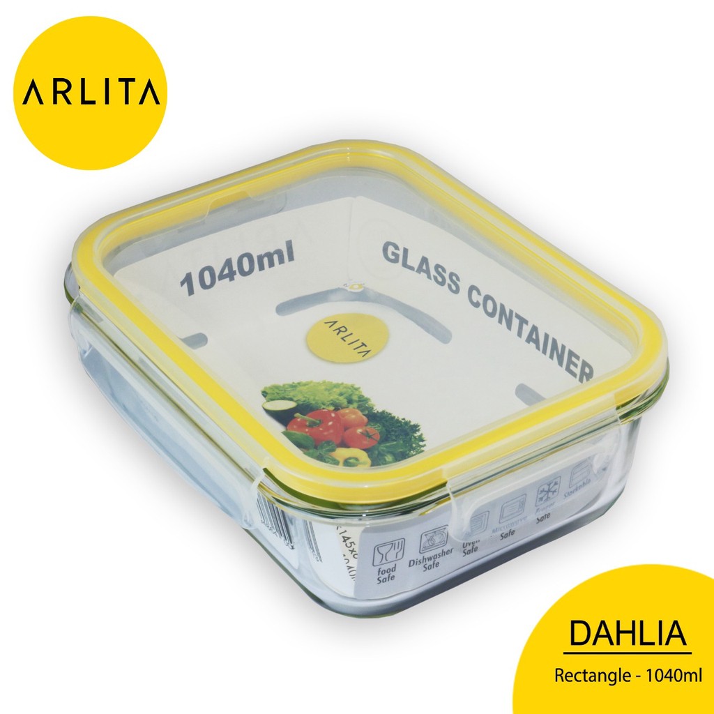 terlaris produk  ARLITA DAHLIA RECTANGLE YELLOW Glass Container 1040 ML - BY KIRINbarang ready