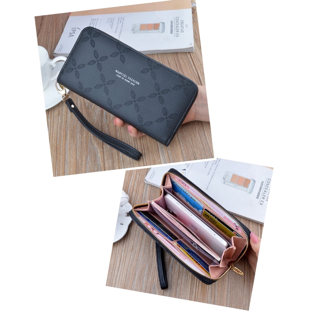 DOMPET KULIT PANJANG WANITA PREMIUM MUAT HP HITAM SESTA WA570B5 TALI PENDEK IMPORT BRANDED RESLETING KARTU UANG KOIN REMAJA KEKINIAN BATAM BESAR KOREA