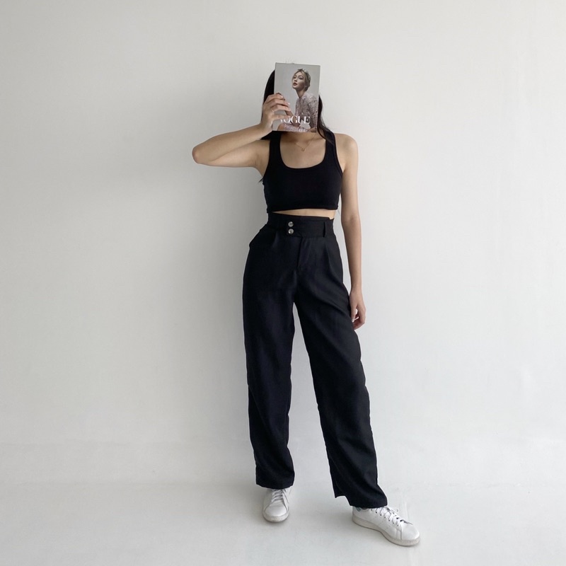 KUMA PANTS - POSHA Celana Panjang Highwaist Trousers Korean Basic Long Highwaisted Pants