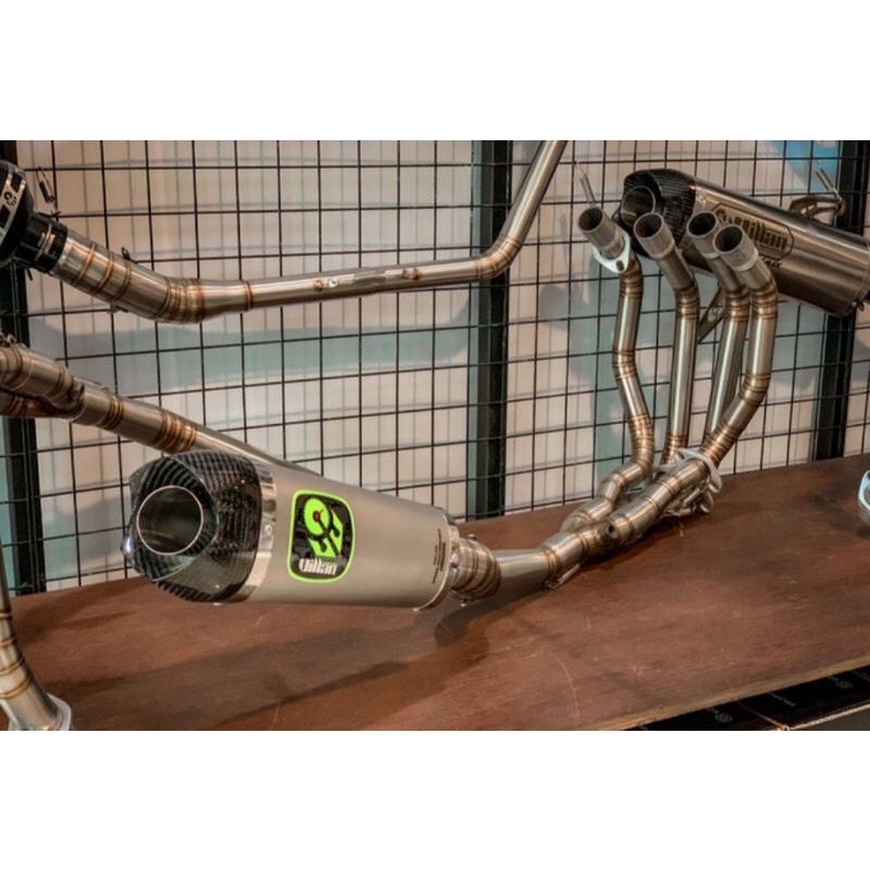 ( ORIGINAL ) KNALPOT VILLAN TECH1 SILVER / BLACK HEADER SILVER ZX25R 4cyclinder.