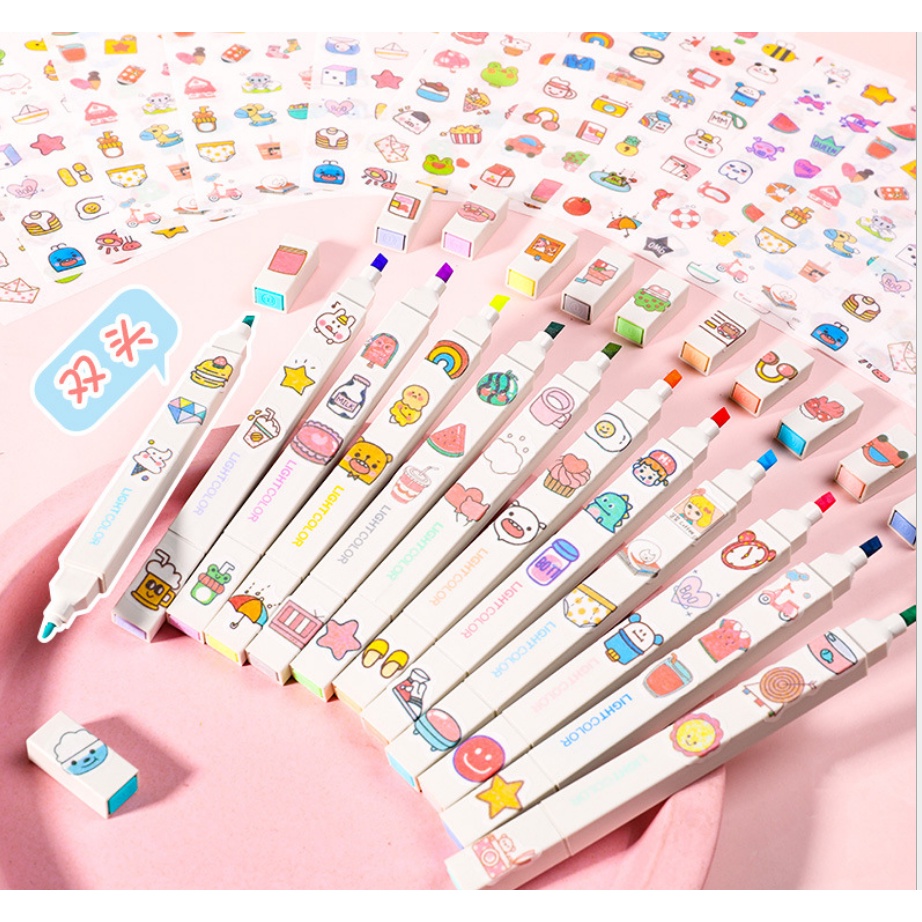 

MS045 Set 6pcs /pack Stabilo Highlighter Marker Liner Double Tip dengan Gratis sticker
