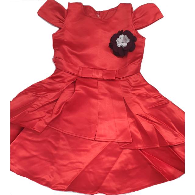 Dress Merah Sabrina anak. Dress Natal merah anak. Dress Imlek merah anak