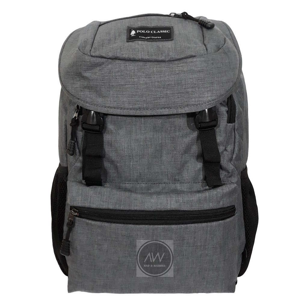 Tas Ransel Laptop Pria Wanita Merk Polo Classic - Abu-abu / Gray | Kode Produk : PC10035GR