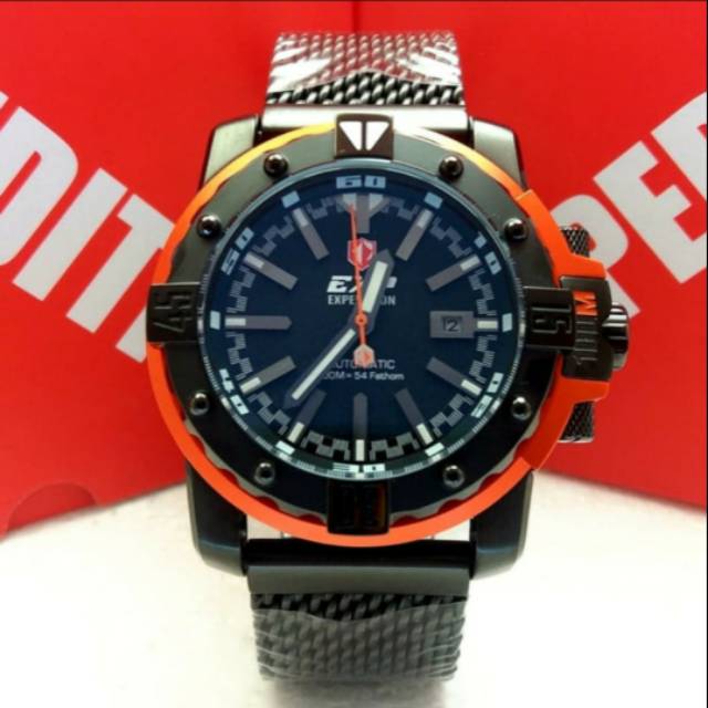 EXPEDITION E 302 AUTOMATIC PRIA BLACK ORANGE ORIGINAL GARANSI RESMI 1 TAHUN