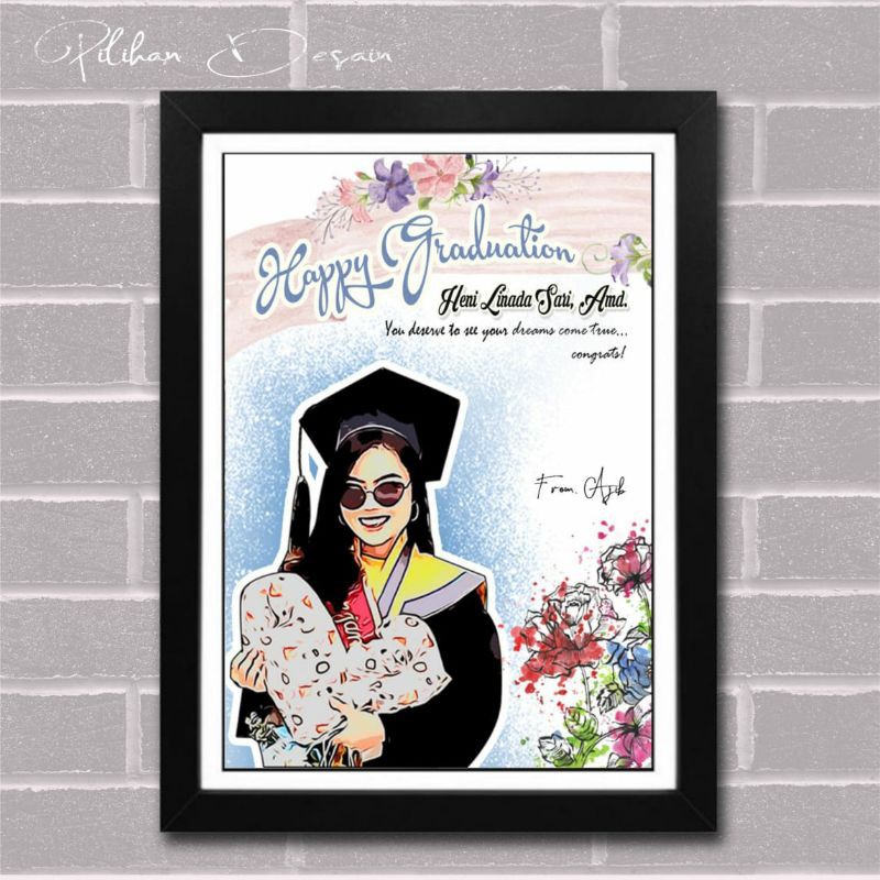 

FRAME KACA + CETAK + DESIGN FOTO karikatur sketsa hadiah kado gift custom wedding anniversary ultah