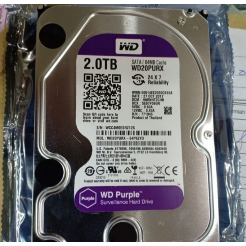 Hardisk wd purple 2Tb Internal CCTV/ Pc Harddisk CCTV Wd Purple 2000Gb