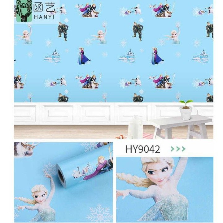 Grosir Termurah Wallpaper Sticker Dinding Karakter Frozen Biru Muda