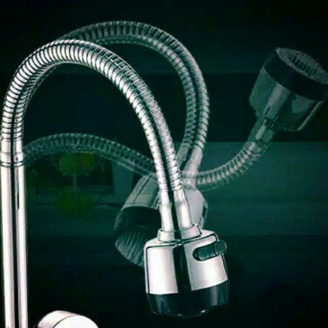 Kran Air Dapur Wastafel Restoran Leher Angsa Fleksibel Merek Cab Kepala Hitam 2 Tipe Semprot