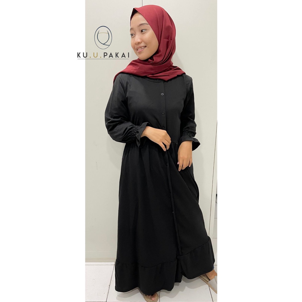 Gamis Alesha / Gamis Malaysia Terbaru Size Jumbo Bahan Crepe Premium Adem / Gamis Muslim Polos Remaja Dewasa Style Casual Size Zumbo-HITAM