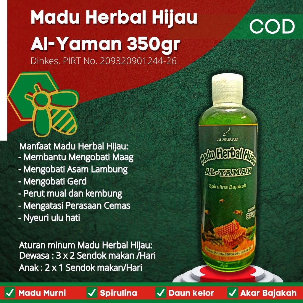 Madu Kombinasi Madu Alshifa madu arab 250 gram plus Madu Herbal Hijau 350gram untuk kesehatan dan mengatasi asam lambung penyakit Lambung