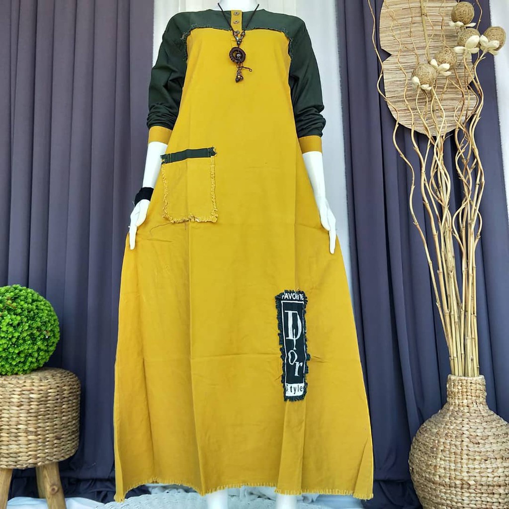Gamis Wanita Model Terbaru Murah Gamis Bordir Katun Baby Canvas  Dress  Baju Muslim Pakaian Wanita M