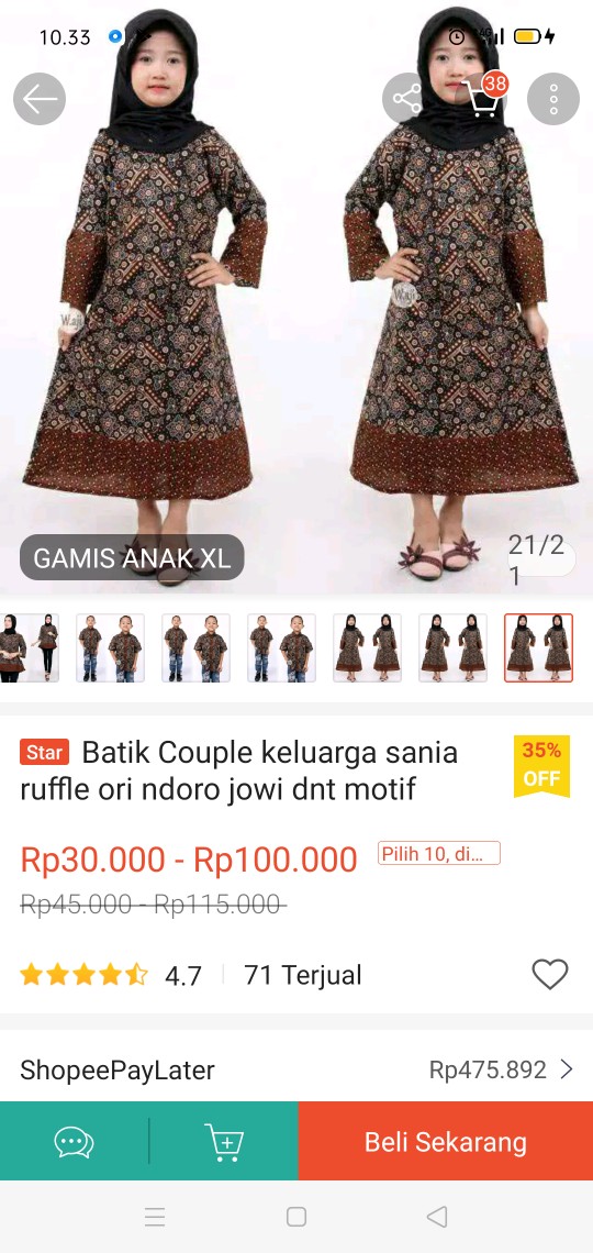 Batik Couple Keluarga Sania Ruffle Ori Ndoro Jowi Dnt Motif Mataram