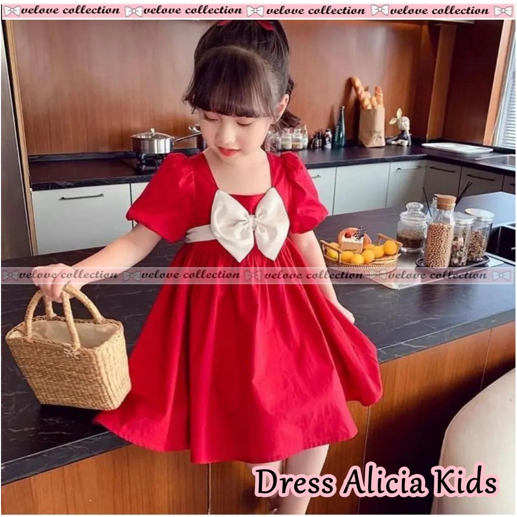 DRESS BIG RIBBON KID GAUN BABYDOLL ANAK Dress ALICIA Aline Kids Fashion Anak Perempuan Terbaru KOREAN STYLE