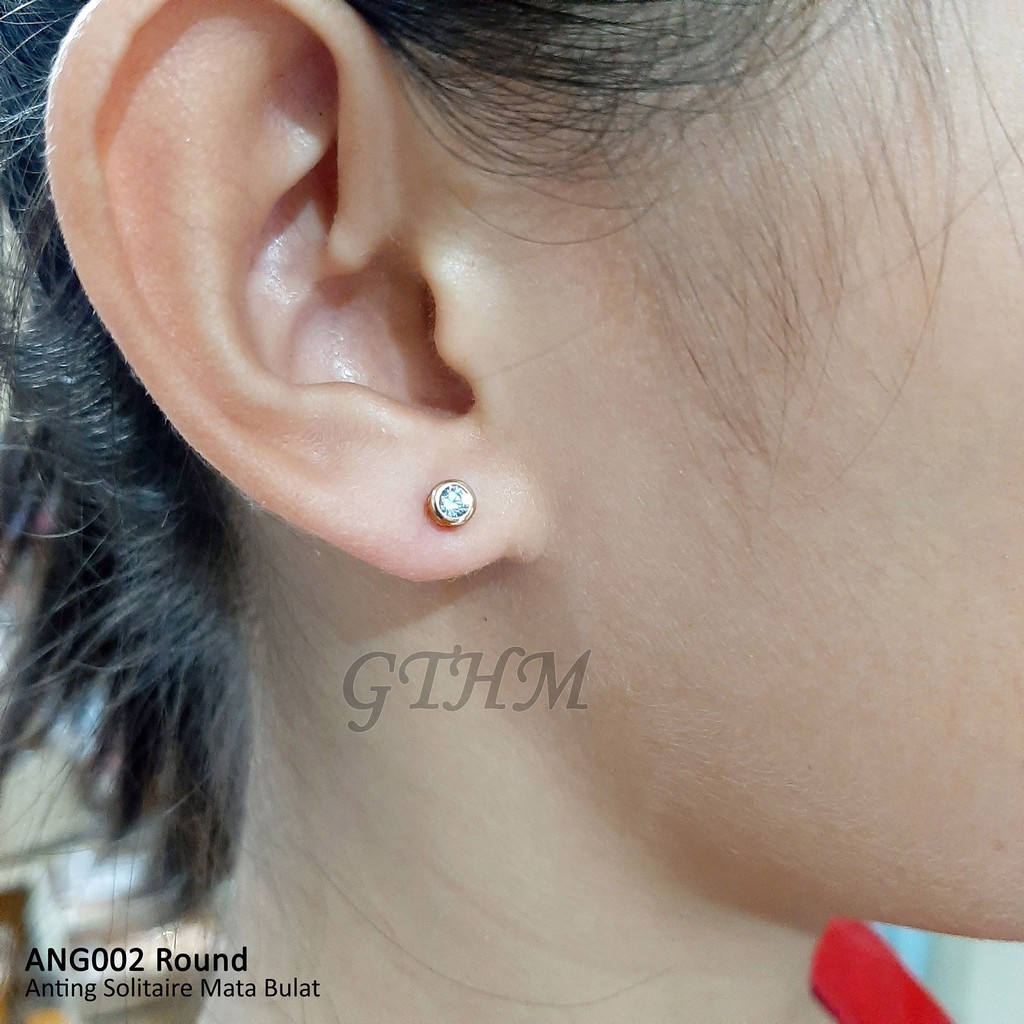 anting giwang tusuk bulat mata zircon diamond perhiasan lapis emas 18k xuping