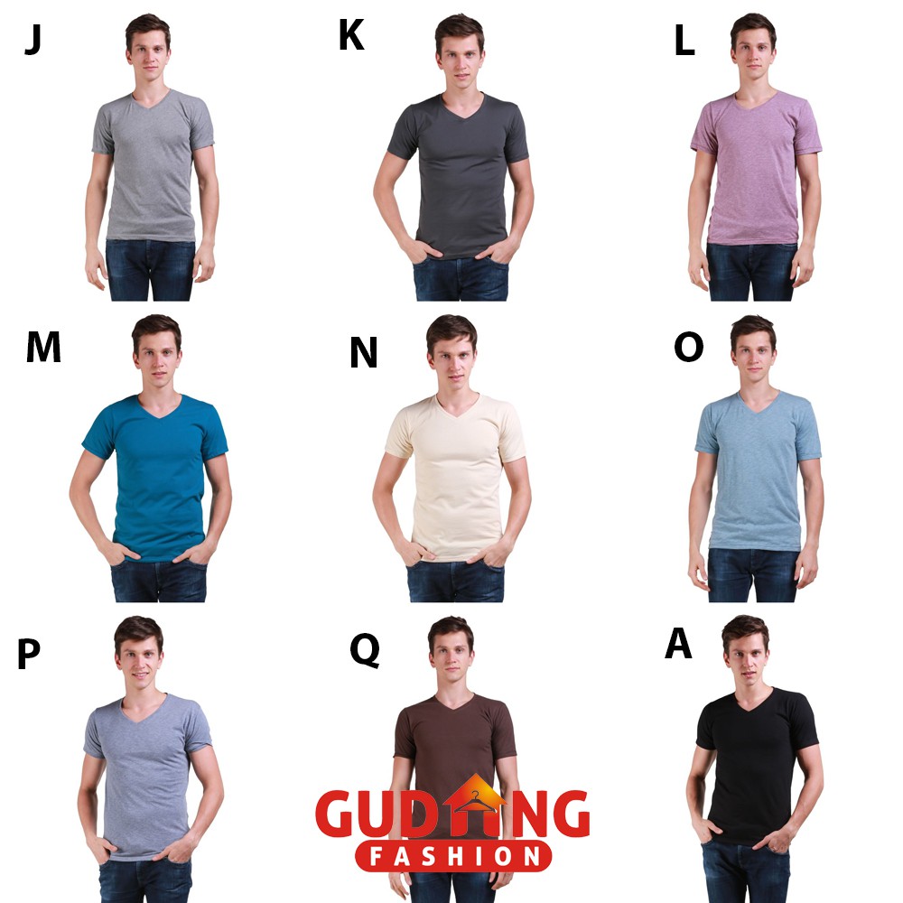 Kaos Polos Basic Vneck Lengan Pendek Spandex T-Shirt Banyak Warna – FP  (COMB)