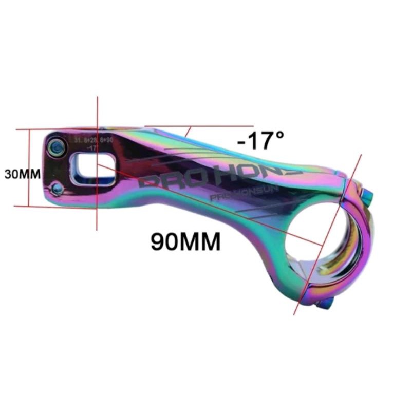 Stem Pro Honsun Rainbow Pelangi 90mm Full Color . MTB XC 9cm 90 mm Angle 17 Derajat Alloy Alumunium