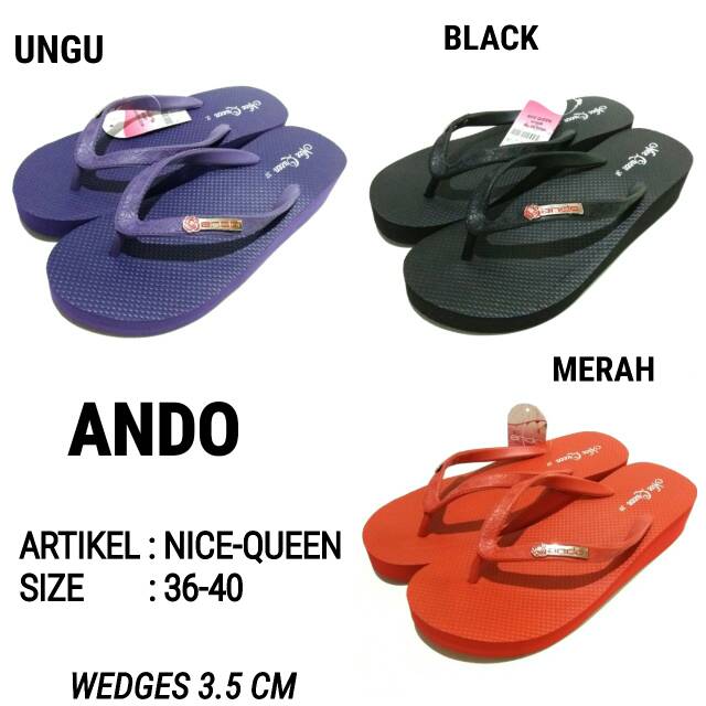 Sandal jepit wedges wanita ando nice queen murah baru 3,5cm