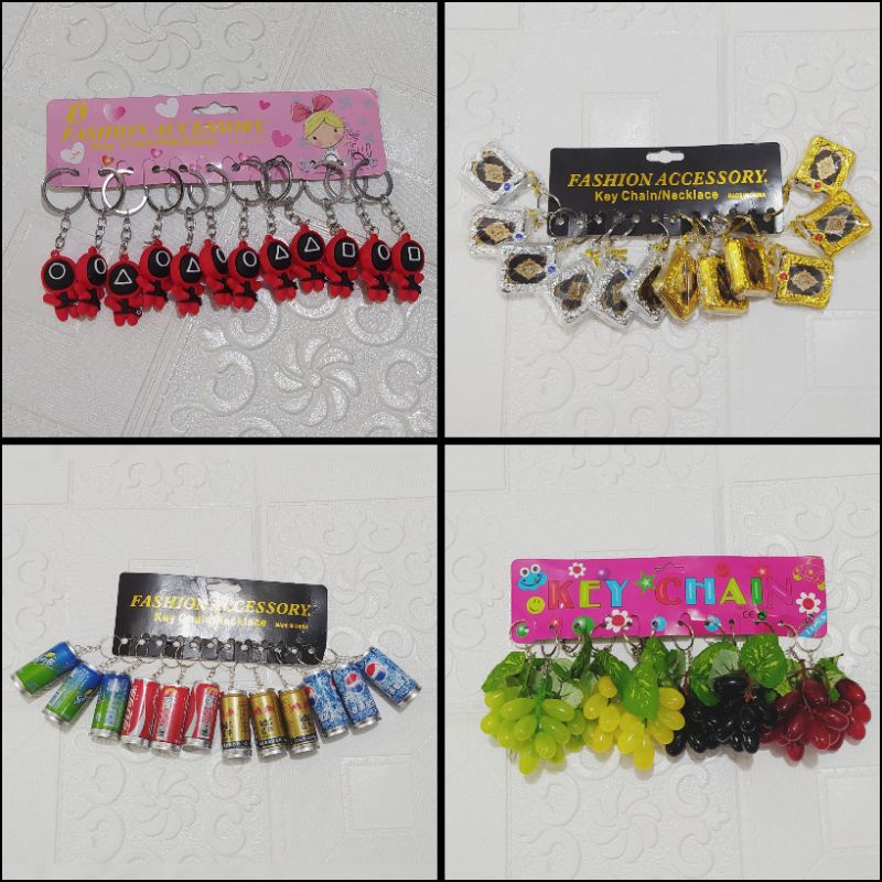 12pcs Gantungan Kunci Al-Qur'an,Anggur,Botol,SquidGame