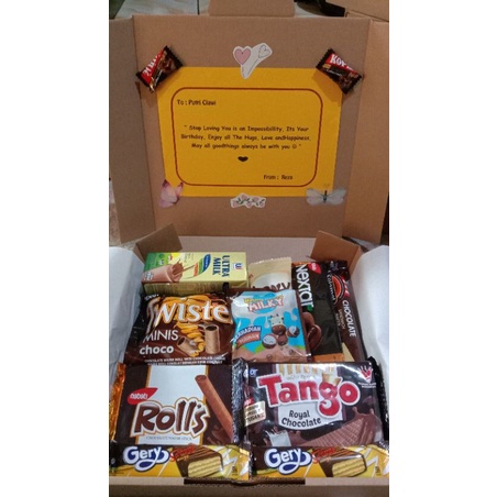 

Hampers Snack Box Ulang Tahun / wisuda / anniversary/ PAKET COKLAT
