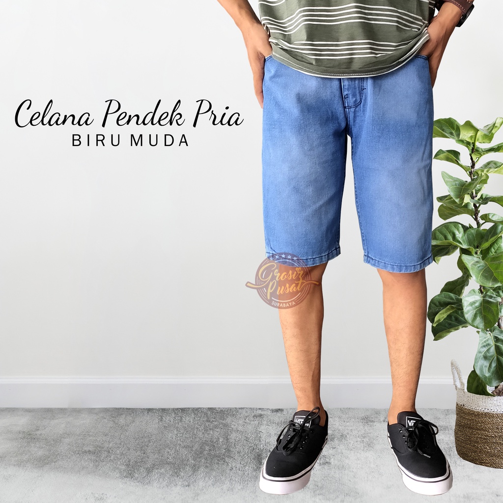 Celana Pendek Jeans Pensil Premium Pria Ukuran 27 - 38