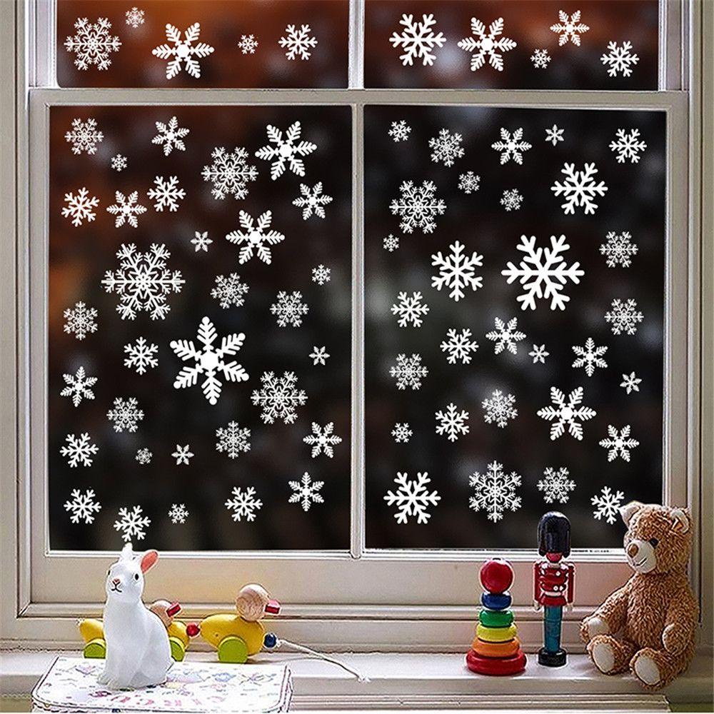 Solighter 8Pcs/set Stiker Dinding Natal Xmas Tahun Baru Snowflake Window Sticker