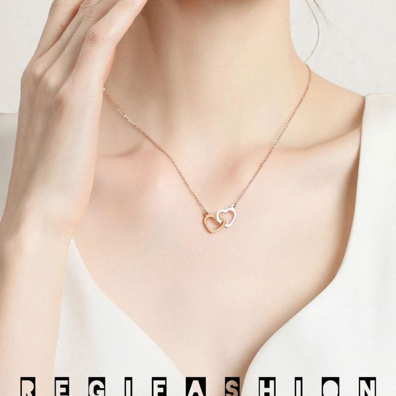 KALUNG WANITA LOVE HATI KEMBAR KALUNG WANITA TERBARU TERBUAT DARI TITANIUM ASLI ORI ANTI KARAT TIDAK LUNTUR