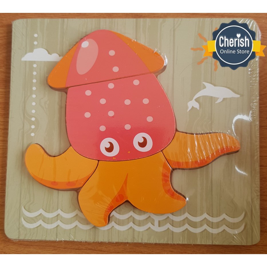 Puzzle Kayu Anak Timbul Bentuk Hewan - Merangkai Gambar  - Wooden Puzzle - Mainan Edukasi - pk001