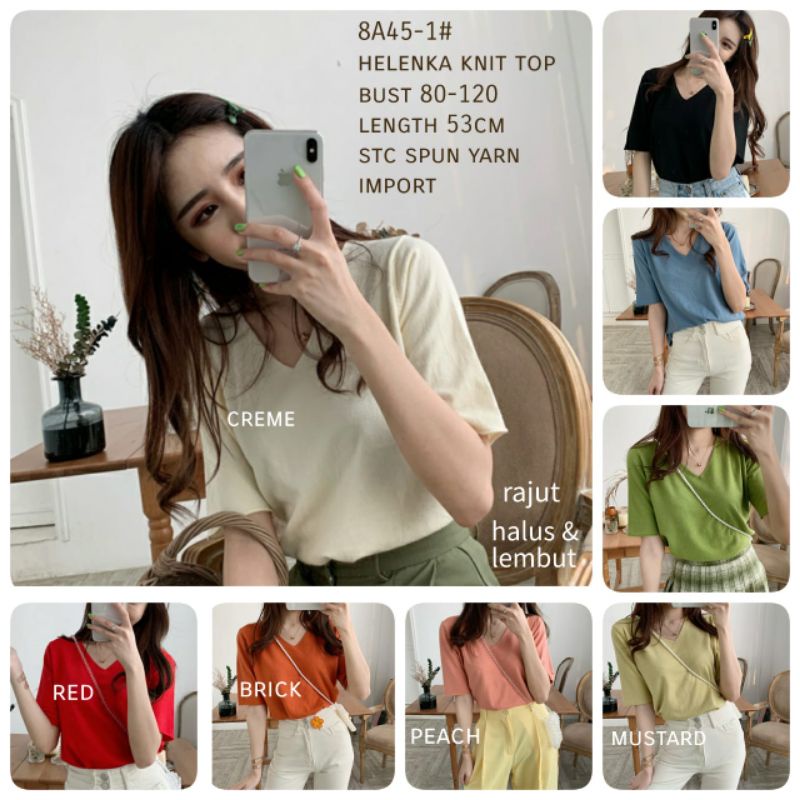 MDLV ~ 8A45-1# Helenka Knit Top Atasan Blouse Basic Rajut Polos Baju Rajut Polos KOrea Best Seller Fashion Import