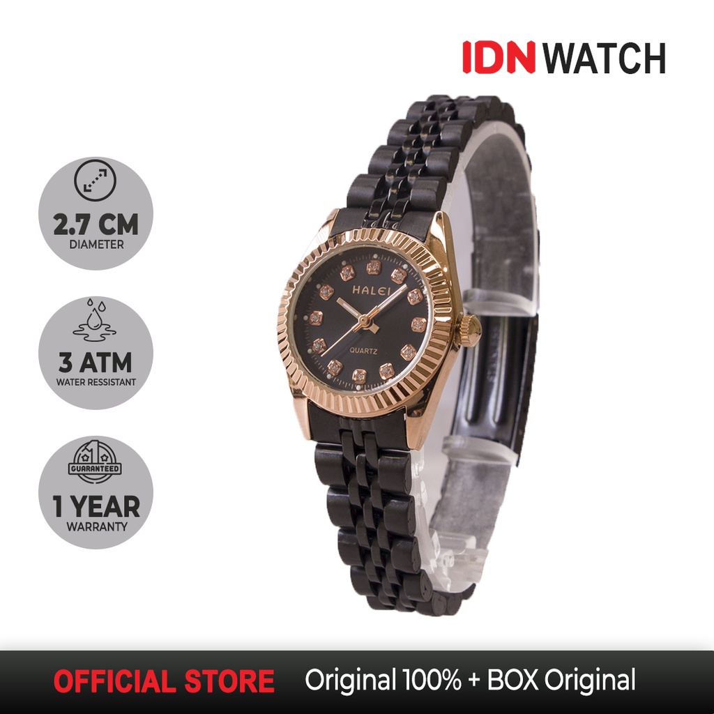Halei Original Jam Tangan Analog Wanita Fashion Elegant Trendy Hitam Rosegold Haleiwatch Garansi 356
