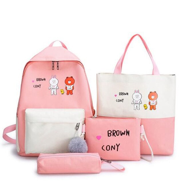 TAS SEKOLAH MOTIF KARTUN JEPANG BACKPACK FASHION WANITA PRIA KPOP BTS FREE POMPOM