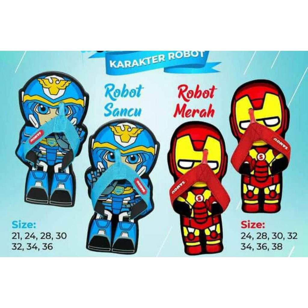 Sandal Anak karakter AVENGERS/Sandal sancu ROBOT MERAH dan BIRU