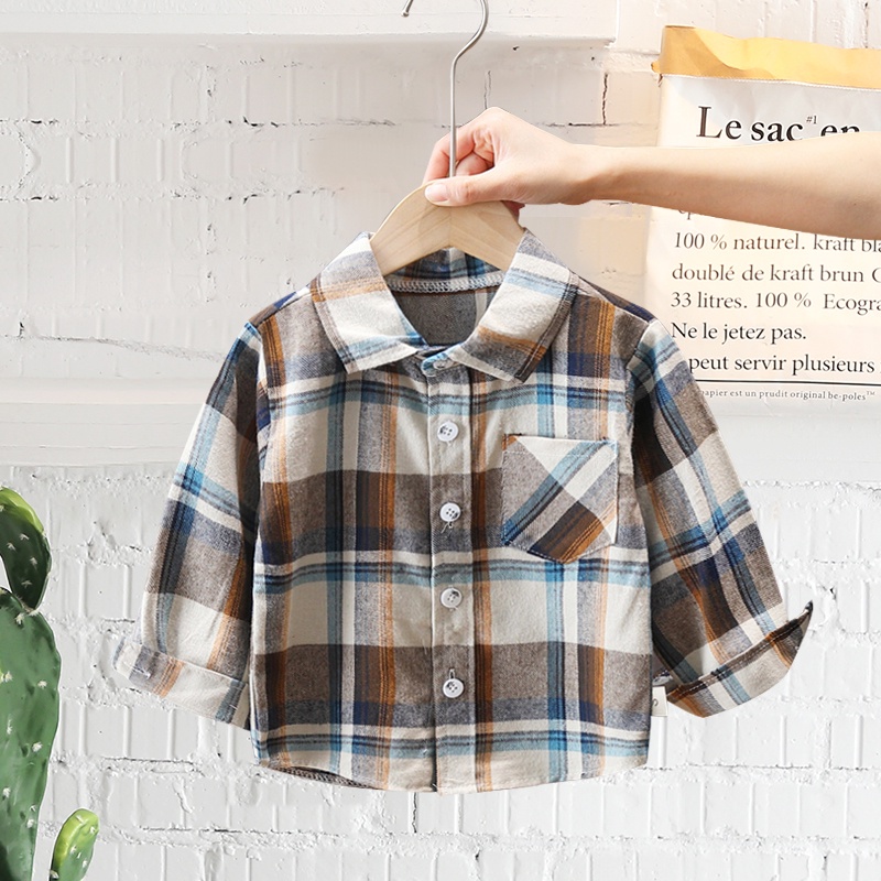 COD kemeja anak laki laki import motif kotak fashion korea import atasan lengan panjang grosir kemeja anak cowok impor baju anak laki laki-3