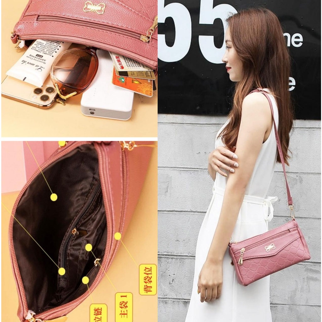 TAS SELEMPANG WANITA PREMIUM PESTA KOREA MURAH KULIT PINK SHEILA TA420P3 SLING BAG BRANDED BATAM REMAJA KEKINIAN ORI FASHION