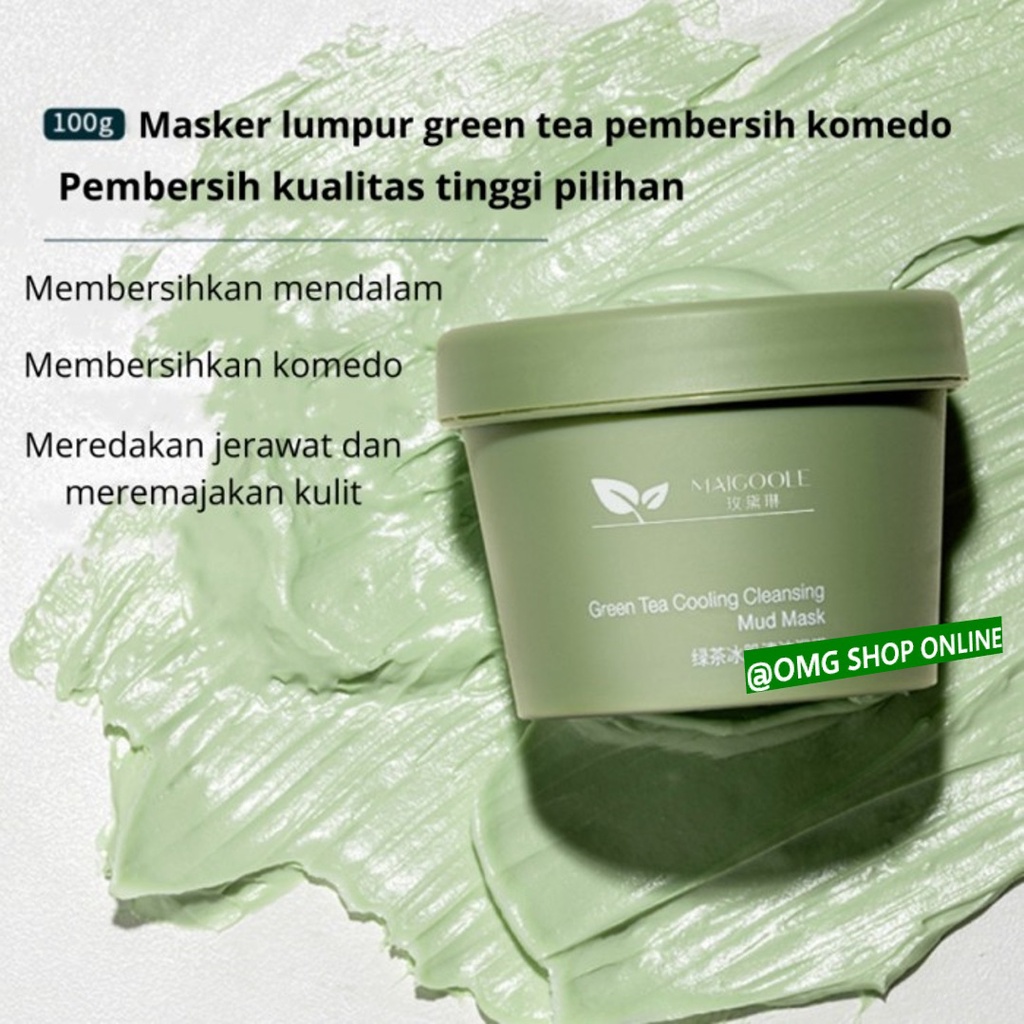 GRATIS Spatula !!! Maigoole Green Tea Mask ORI Cleansing Mud Mask 100 Gr / Maigoole Clay Mask Masker Wajah Green Tea Masker Komedo Maigoole Mask Masker Peel Off / Masker Komedo Hidung dan Pori Pori Ampuh Masker Wajah Glowing dan Putih Masker Wajah Organik