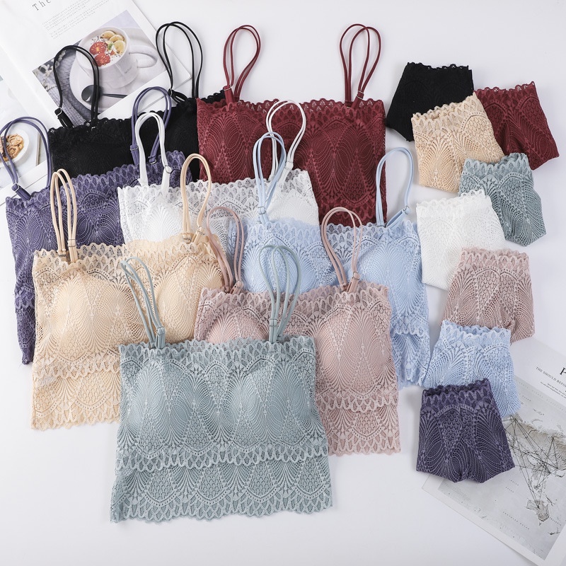 MOO B419 TankTop bra brukat set Pakaian Dalam Wanita BH Singlet cd renda tanktop cantik