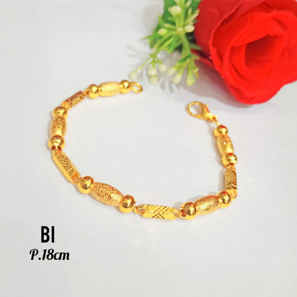 Perhiasan gelang tangan motif bambu wanita dan pria emas 24k tidak karat(COD)