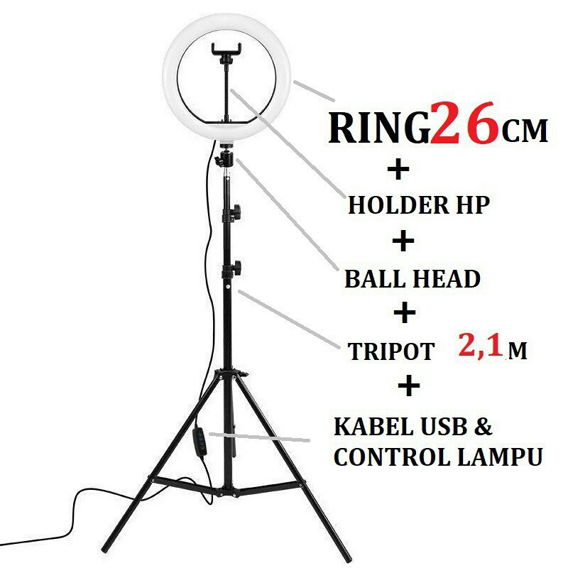 [WS] RINGLIGHT LED 20CM  Make Up Vlog Lampu Ringlight Tripod 55cm 1.1m 1.6m 2.1m Tiktok Live