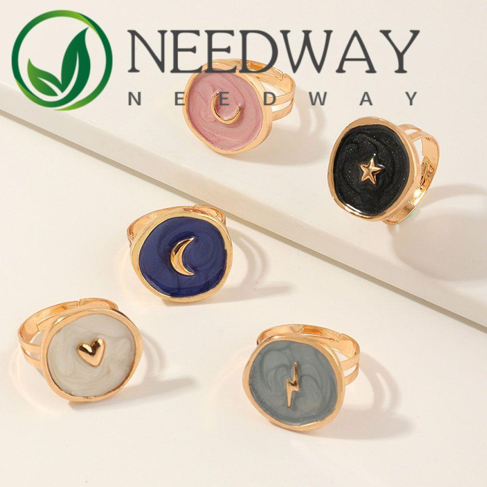 Needway  For Women Rings Minimalist Jewelry Wedding Rings Heart Star Moon Unique Geometric Chic Fashion  Accessories/Multicolor