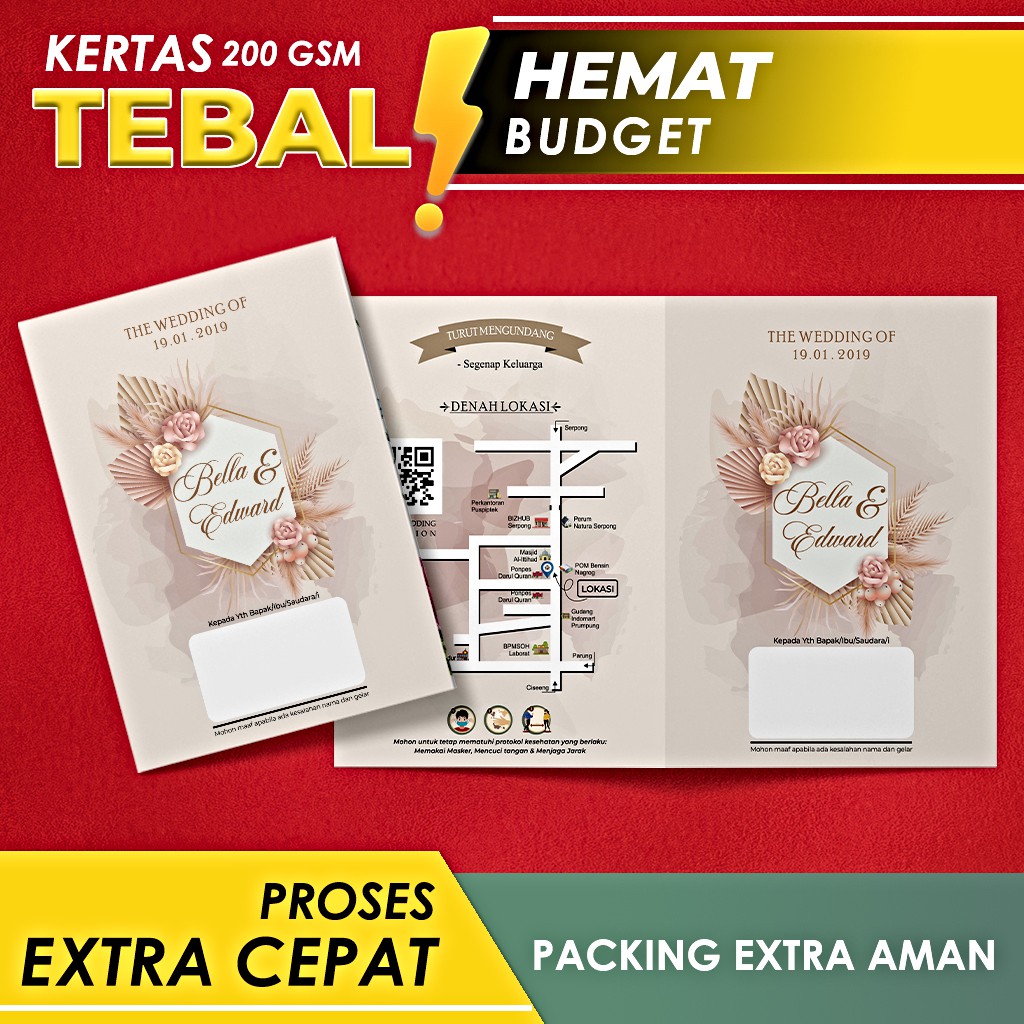 Undangan Pernikahan untuk Orang Tua Pengantin, Undangan Pernikahan Aesthetic Cetak Express Lipat Dua