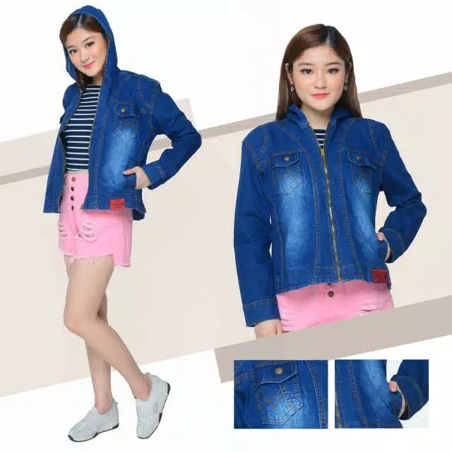 Asia Mode Jaket Jeans Resleting Topi / Jaket Jeans Hoodie / Jaket Denim Sleting / Jacket Kupluk