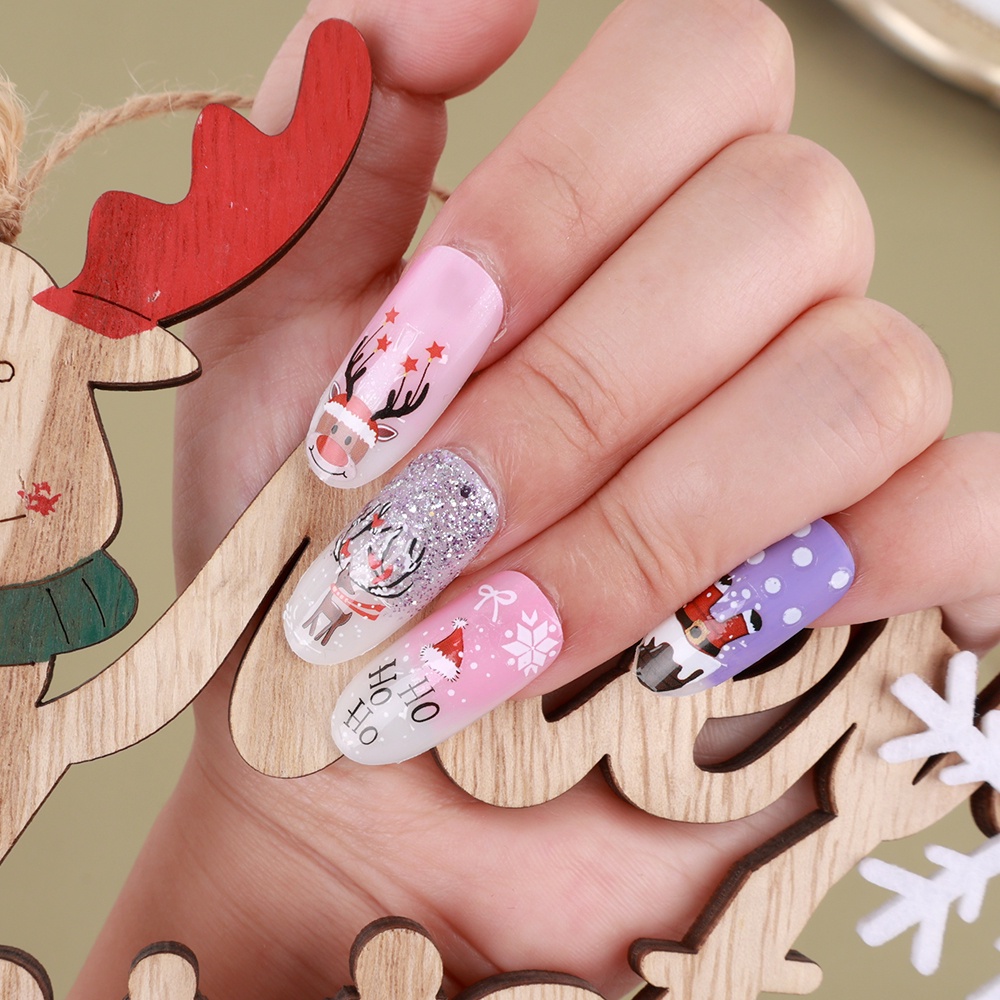 1 Lembar Stiker Kuku 3D Desain Kartun Snowflake Santa Claus Penguin Rusa Natal Untuk Dekorasi Nail Art