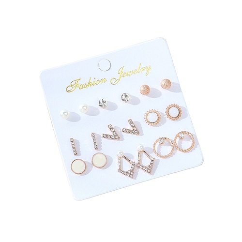 LRC Anting Set Fashion Color Mixing Diamond And Pearl Round Y65245
