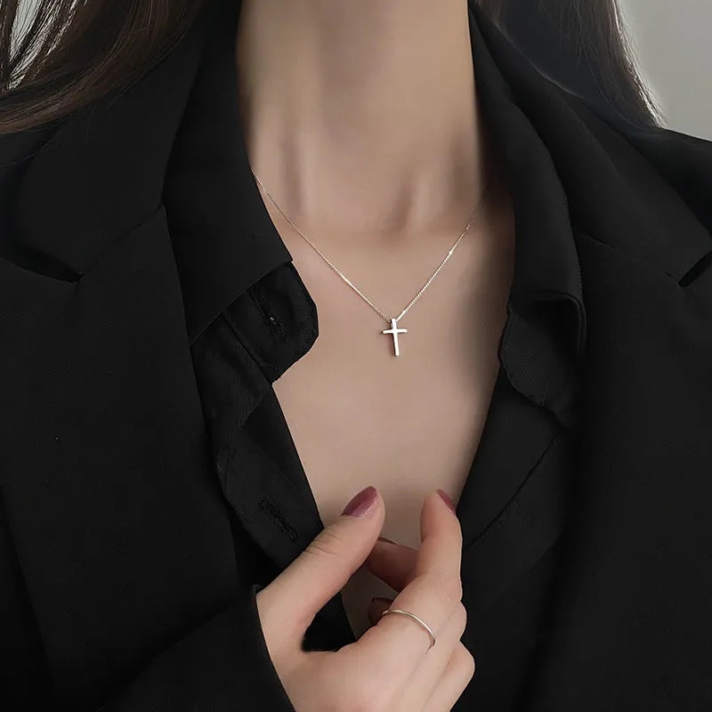 Kalung Rantai Choker Liontin Salib Warna Silver Gaya Klasik Untuk Pria Dan Wanita