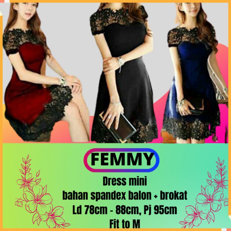 Pakaian Baju Mini Dress Dres Gaun Brukat Brokat Navy Hitam Polos Pendek Modern Kasual Casual Wedding