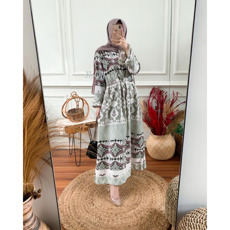 DRESS ZUMAIRA GAMIS MOTIF KEKINIAN MUSLIMAH BAHAN WOLFIS