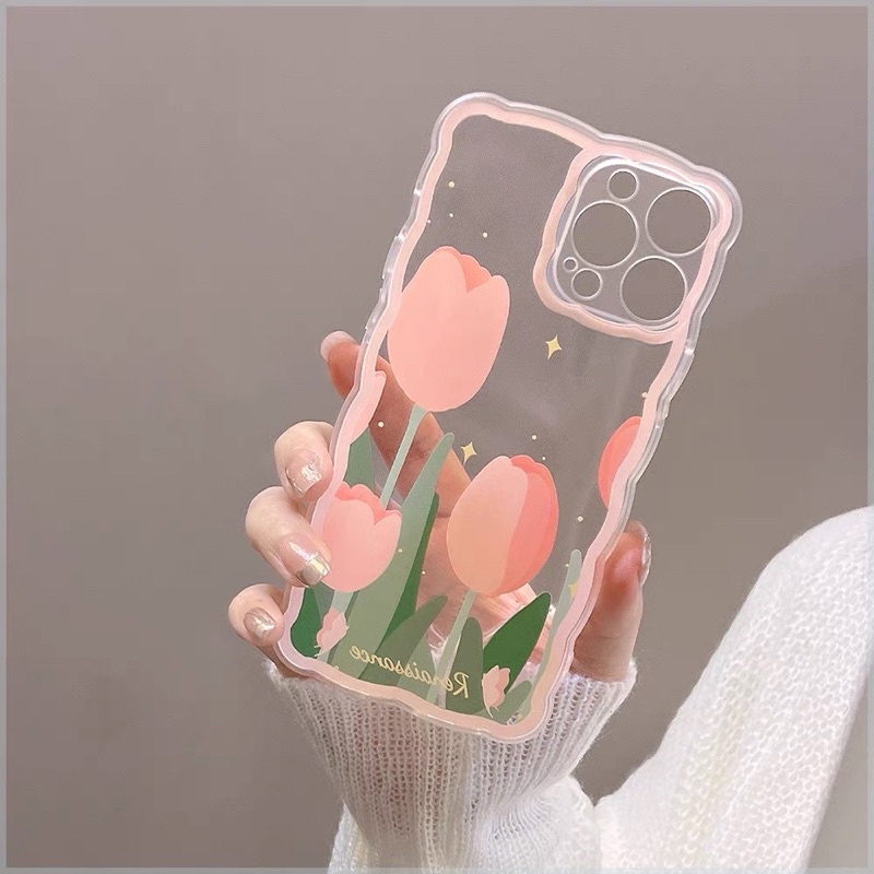 Transparan Tulip Softcase Bunga Case HP Lucu for iphone XS Max XR 11 Pro Max 12 Pro Max 13 Pro Max